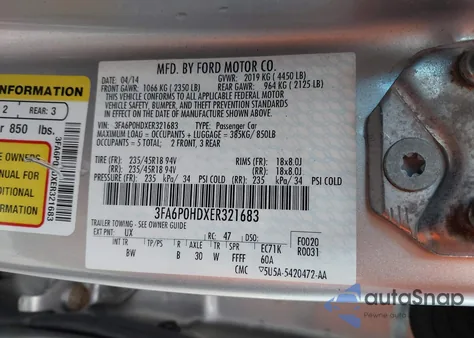 2014 Ford Fusion Se z USA, uszkodzony, nr VIN 3FA6P0HDXER321683
